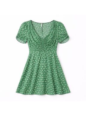 Free People Bond Street Metallic Green Floral Jacquard Ruched Mini Dress Size 6